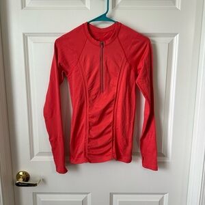 Athleta Performance Jacket/Top Womens Size XS Coral Pink 1/4 Zip Thumb Holes